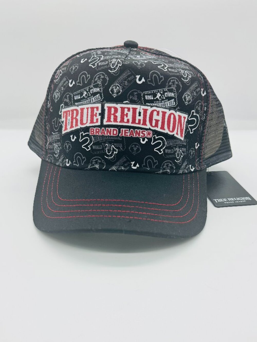 True Religion Brand Jeans AOP Trucker Hat Jet Black NWT Snapback TR4243 OS